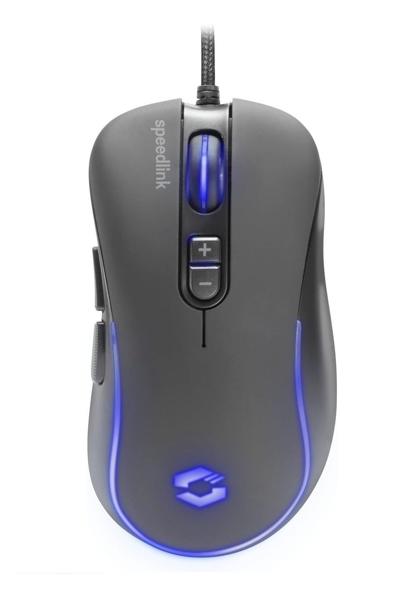 سبيدلينك ماوس ألعاب سلكي من ASSERO - 5 أزرار - 3200 نقطة في البوصة حتى 6400 نقطة في البوصة / 12 جم / 32 بوصة في الثانية / 125 هرتز مستشعر بصري - إضاءة خلفية RGB ملونة - كابل USB مضفر بطول 1.5 متر للكمبيوتر الشخصي والكمبيوتر المحمول والألعاب والمكتب | أسود - Image 1